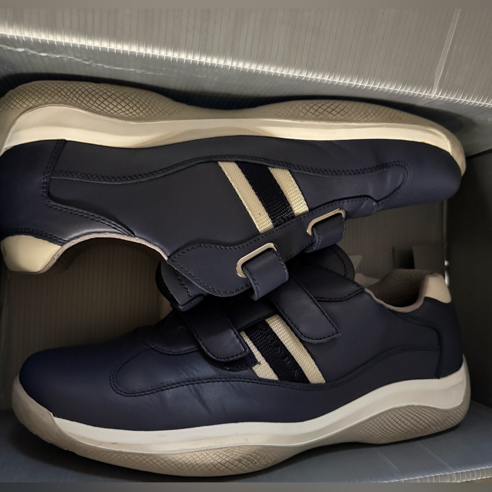 Prada Men's Navy Sneakers with White and Red Details - Picture 13 of 13